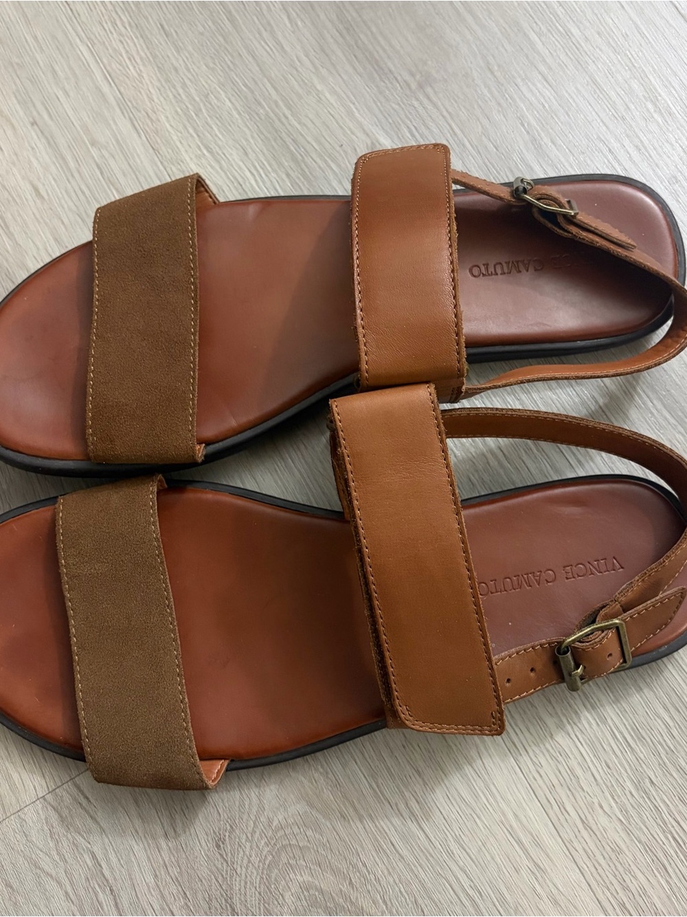 Vince Camuto Men's Tan/Brown Leather & Suede Double-Strap Sandals - Picture 2 of 7